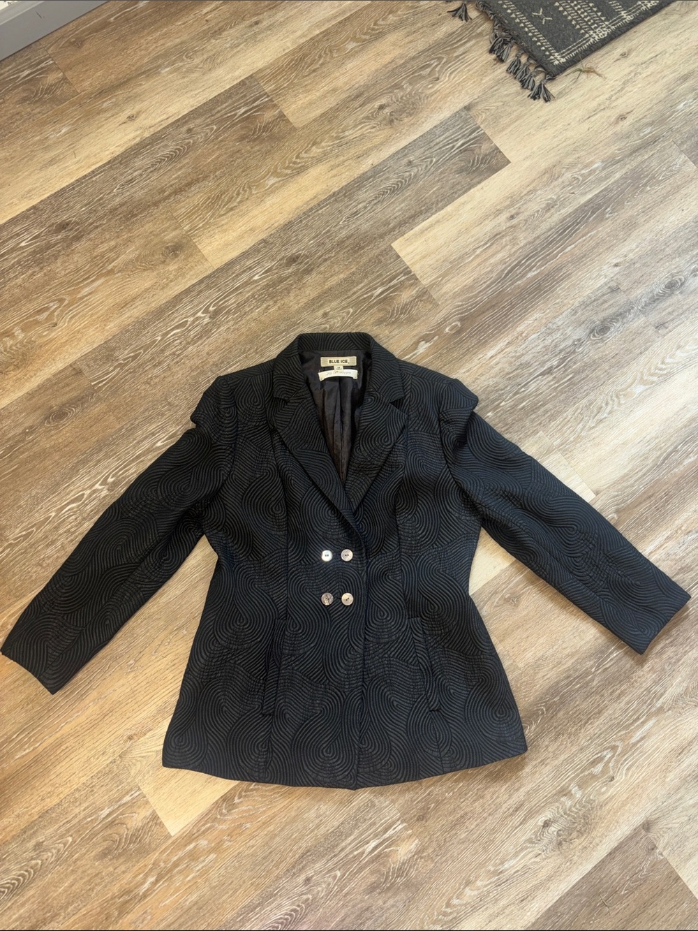 La Bottega Coat Jacket Elliatt Black Double-Breasted Textured Blazer size 14 VTG